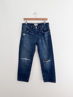 Madewell The Dean Easy Straight Crop Jeans Distressed Denim Relaxed Fit Size 28